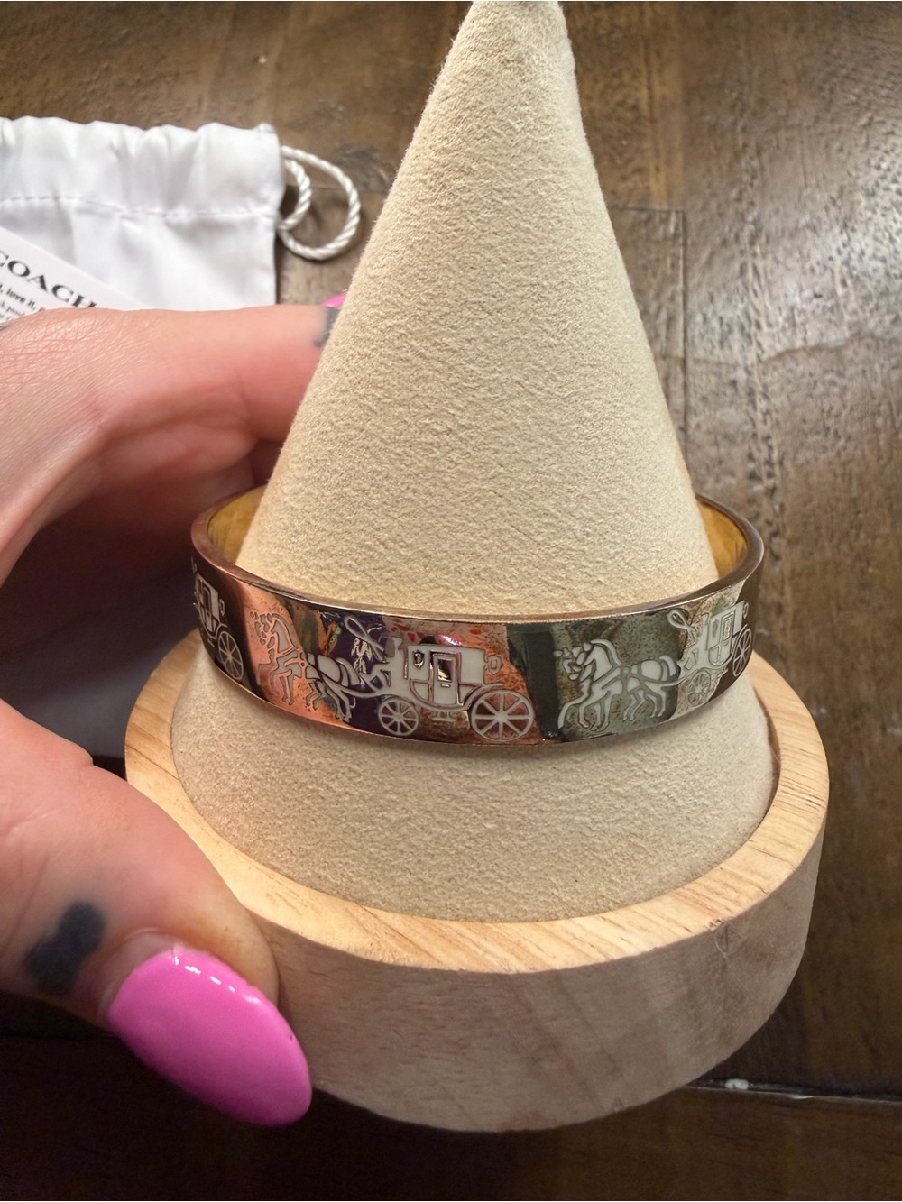 Coach 1790 Horse and Carriage Bangle Bracelet in Gold/White bracelet